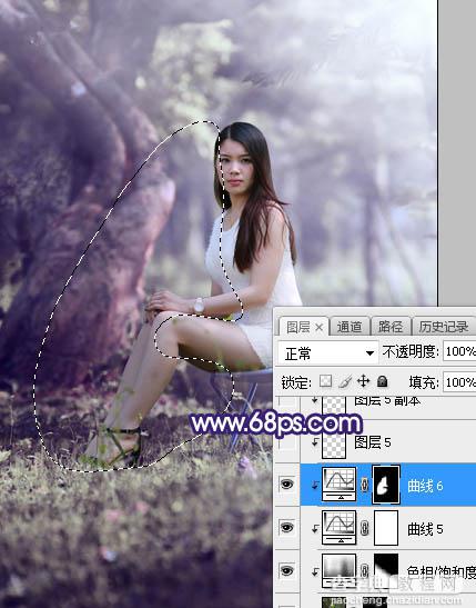 Photoshop调制出甜美清新的淡蓝色树林人物图片32