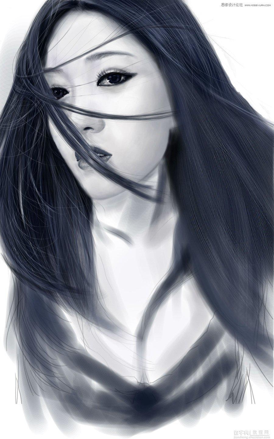 Photoshop鼠绘美丽的黑白CG少女教程17