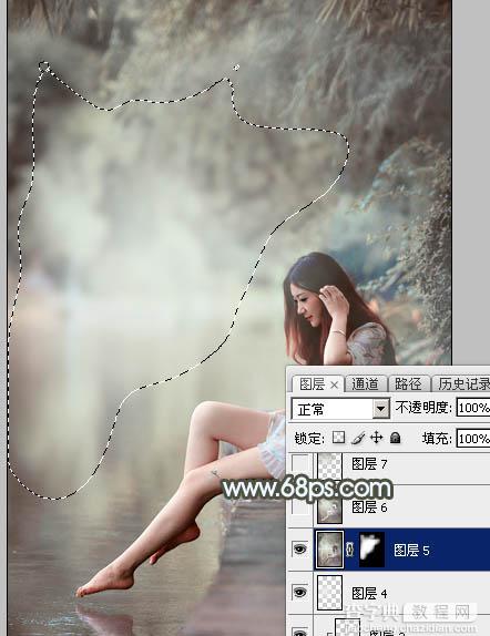 Photoshop给树荫下的美女加上唯美的中性淡蓝色29