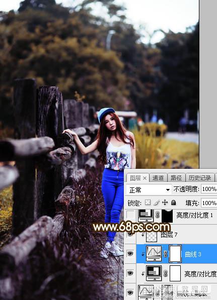 Photoshop调制出高对比暗调霞光木篱边的人物图片13