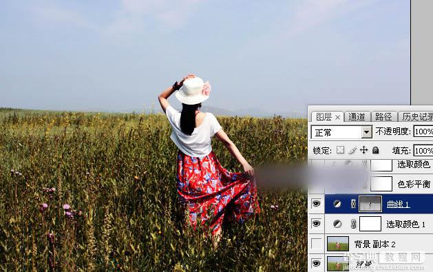 Photoshop调出偏暖的蓝褐色草原人物图片教程8