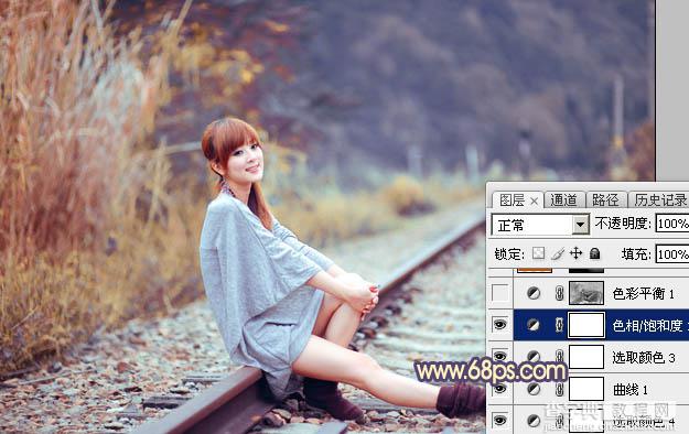 Photoshop为铁轨上的美女增加甜美的晨曦暖色21