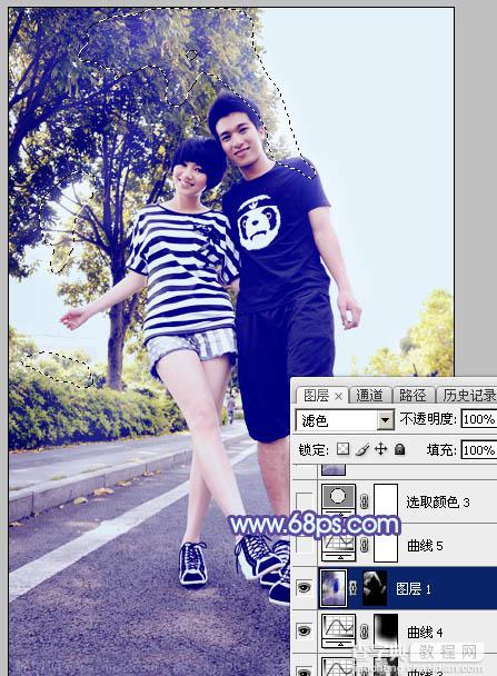 Photoshop为街道情侣图片增加梦幻的蓝色调32