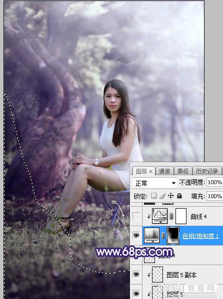 Photoshop调制出甜美清新的淡蓝色树林人物图片35