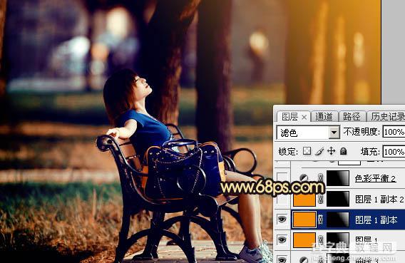 Photoshop将公园中的人物加上暗调秋季暖色44