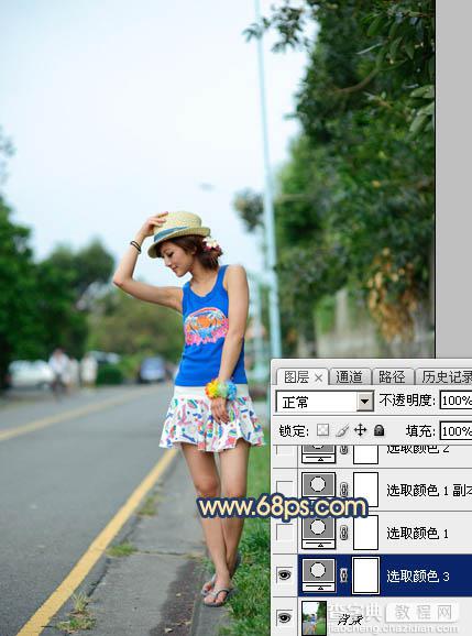 Photoshop调出昏暗的霞光公路上的美女图片6