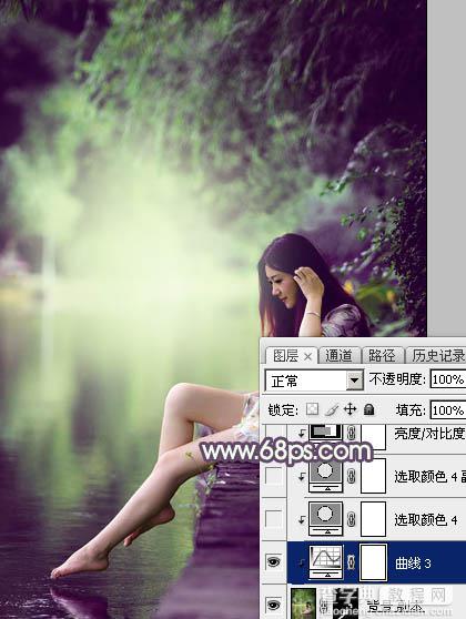 Photoshop使用调色与渲染工具打造出梦幻的绿紫色水景人物图片30