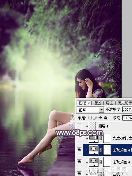 Photoshop使用调色与渲染工具打造出梦幻的绿紫色水景人物图片34