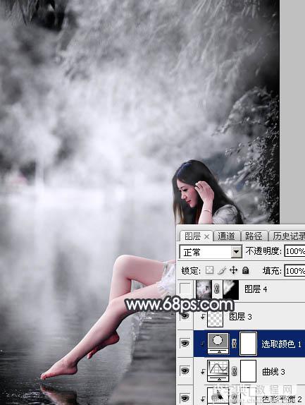 Photoshop使用图层样式打造唯美的古典淡蓝色树林人物图片23