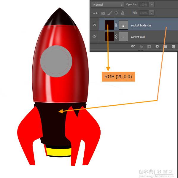 PS制作精致的红色卡通小火箭53