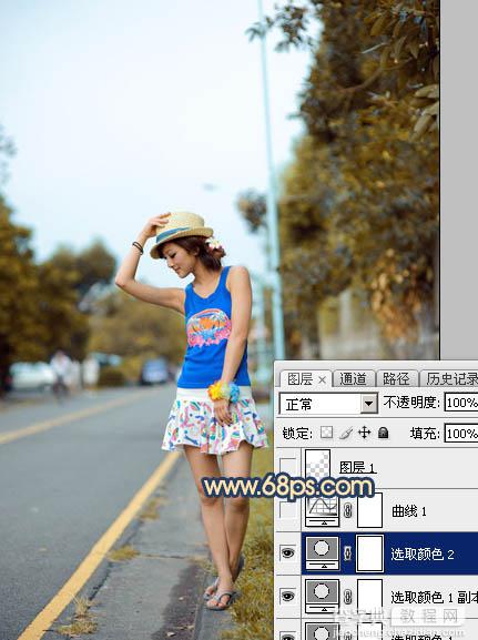 Photoshop调出昏暗的霞光公路上的美女图片15