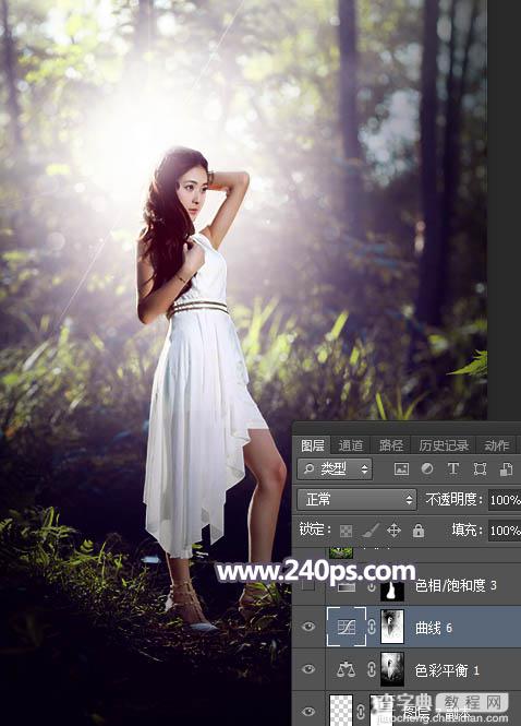 Photoshop调制出唯美的蓝黄色逆光森林人物图片35