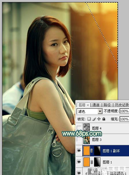 Photoshop将街道人物图片调制出暖色逆光效果15