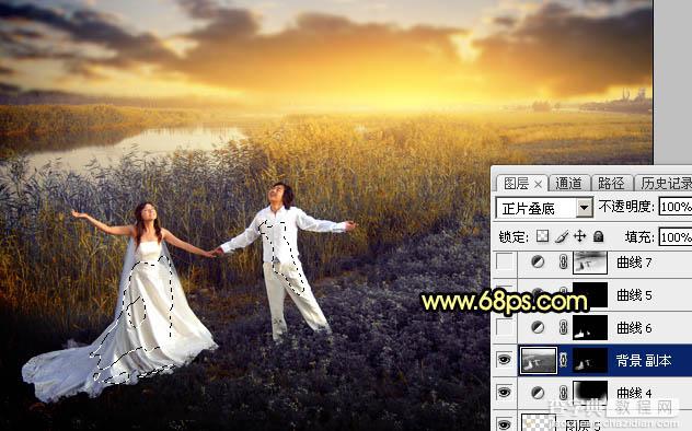 Photoshop将芦苇边的情侣加上唯美的晨曦43