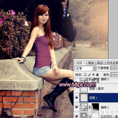 Photoshop为景区美女更换衣服颜色增加昏暗的高对比晨曦色33