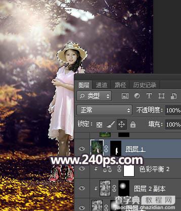 Photoshop调制出唯美的暗红色密林人物图片25