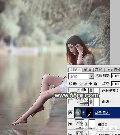 Photoshop给树荫下的美女加上唯美的中性淡蓝色26