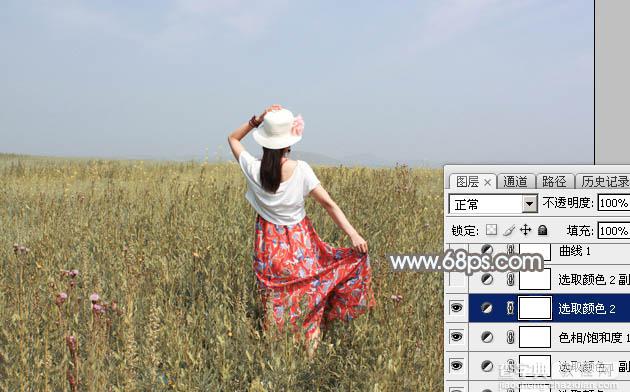 Photoshop将草原上的人物调制出清爽的韩系蓝黄色16