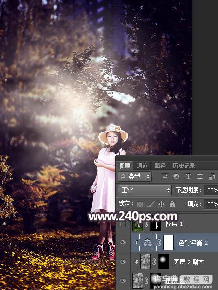 Photoshop调制出唯美的暗红色密林人物图片24