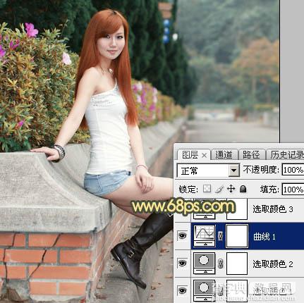 Photoshop为路边的美女加上暗调青黄色霞光色13