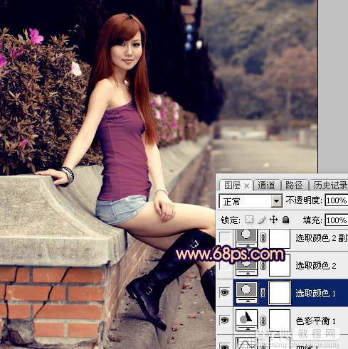 Photoshop为景区美女更换衣服颜色增加昏暗的高对比晨曦色26