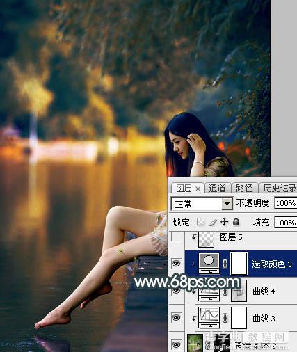 Photoshop将水景人物图片打造高对比的暗调黄褐色效果43