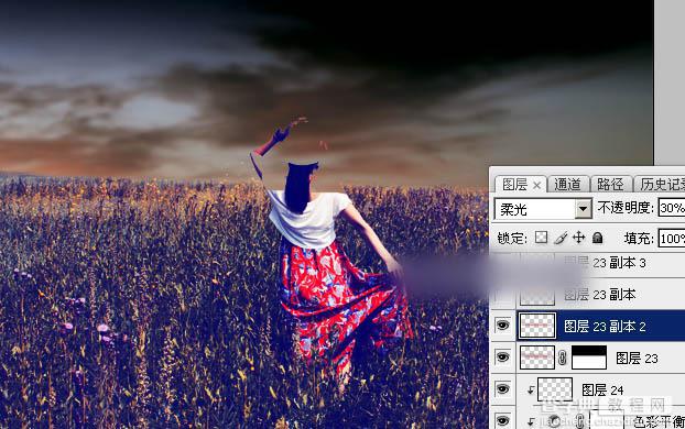 Photoshop调出偏暖的蓝褐色草原人物图片教程42