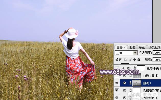 Photoshop为秋季草原图片打造清爽的韩系淡冷色9