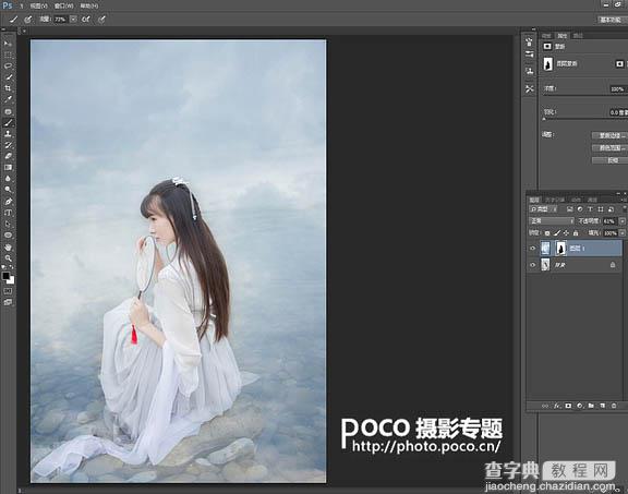 Photoshop调出淡蓝色仙境般的河边的美女特效6