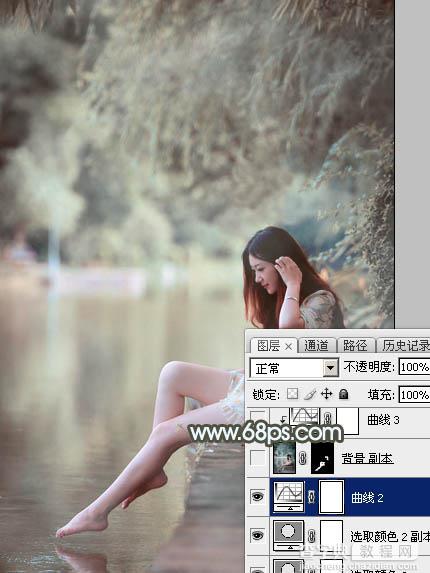 Photoshop给树荫下的美女加上唯美的中性淡蓝色25