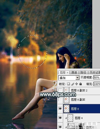 Photoshop将水景人物图片打造高对比的暗调黄褐色效果47