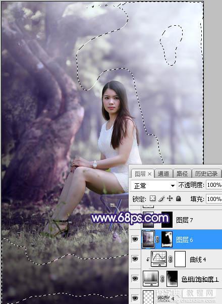 Photoshop调制出甜美清新的淡蓝色树林人物图片36