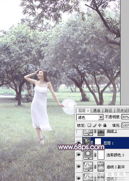 Photoshop将树林人物图片打造出唯美的淡调紫红色特效25