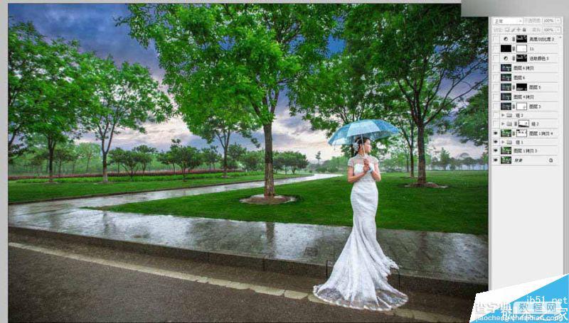 Photoshop给外景婚纱照片添加逼真的雨景效果6