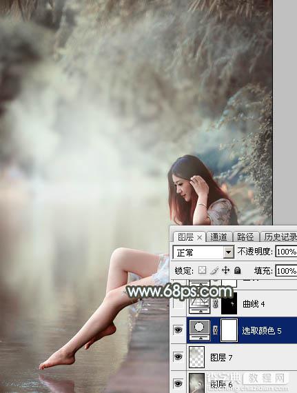 Photoshop给树荫下的美女加上唯美的中性淡蓝色33