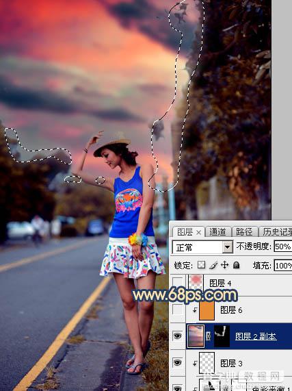 Photoshop调出昏暗的霞光公路上的美女图片29