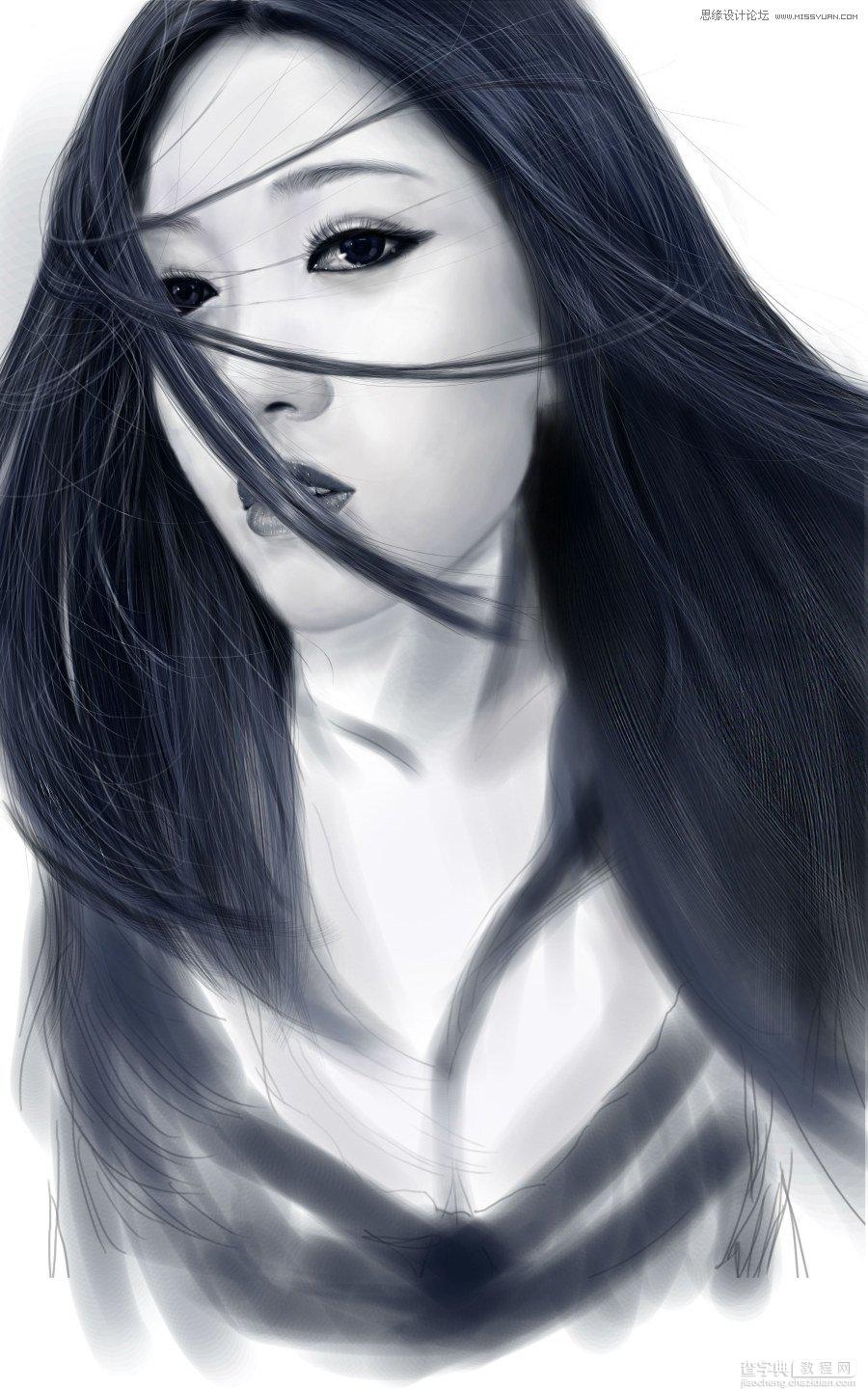 Photoshop鼠绘美丽的黑白CG少女教程18