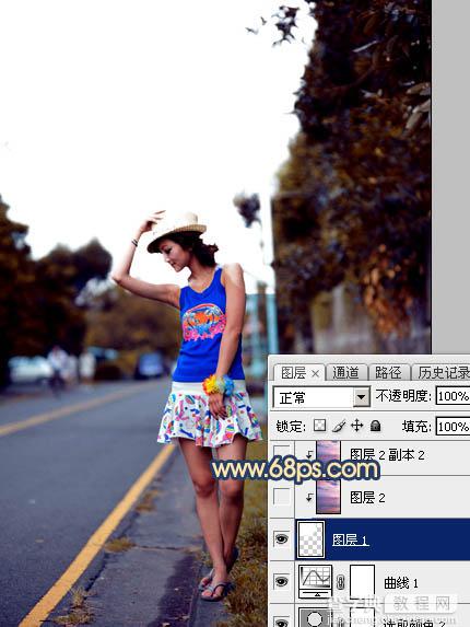 Photoshop调出昏暗的霞光公路上的美女图片19