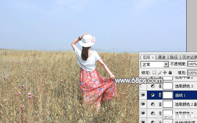 Photoshop将草原上的人物调制出清爽的韩系蓝黄色22