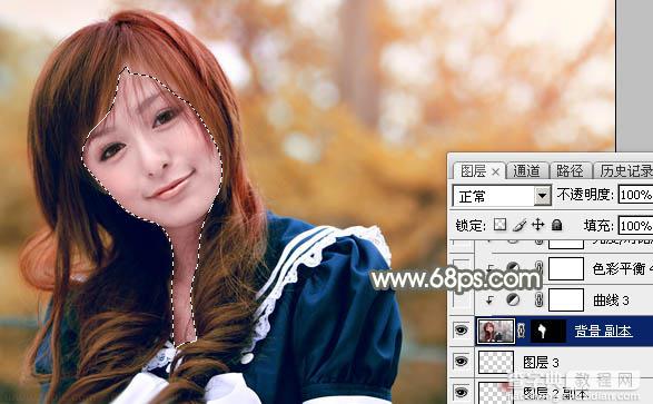 Photoshop将外景美女调制出淡美的秋季黄褐色30