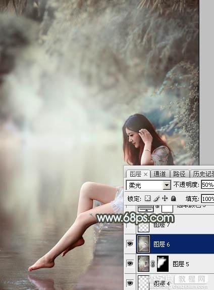 Photoshop给树荫下的美女加上唯美的中性淡蓝色30