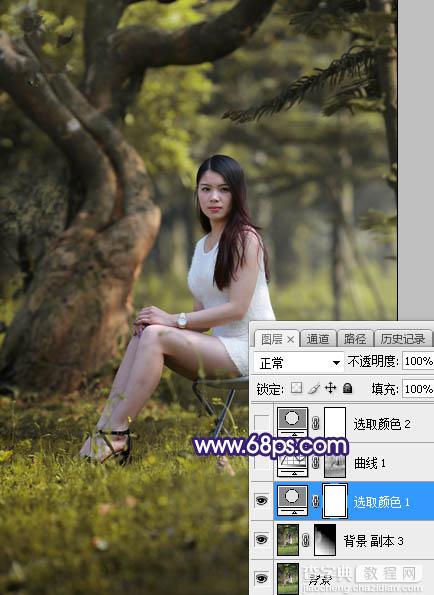 Photoshop调制出甜美清新的淡蓝色树林人物图片6