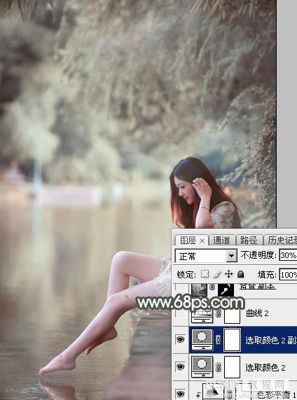 Photoshop给树荫下的美女加上唯美的中性淡蓝色23