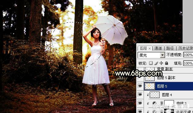 Photoshop调制出较暗的晨曦阳光色树林人物图片20