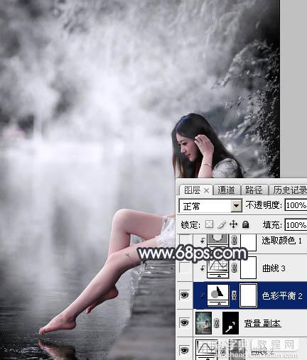 Photoshop使用图层样式打造唯美的古典淡蓝色树林人物图片18