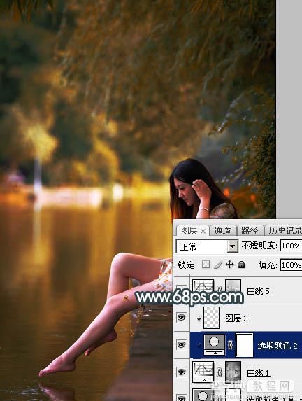 Photoshop将水景人物图片打造高对比的暗调黄褐色效果18