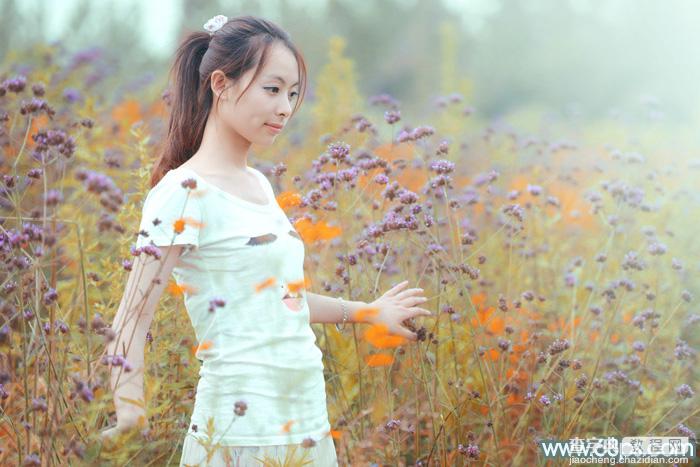 Photoshop将花海中的美女调制出甜美的秋季淡黄色2