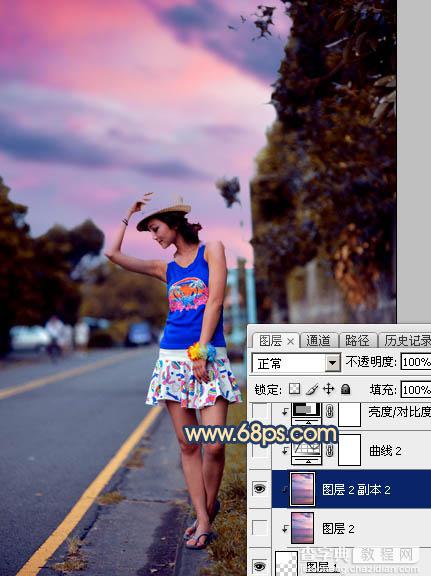 Photoshop调出昏暗的霞光公路上的美女图片22