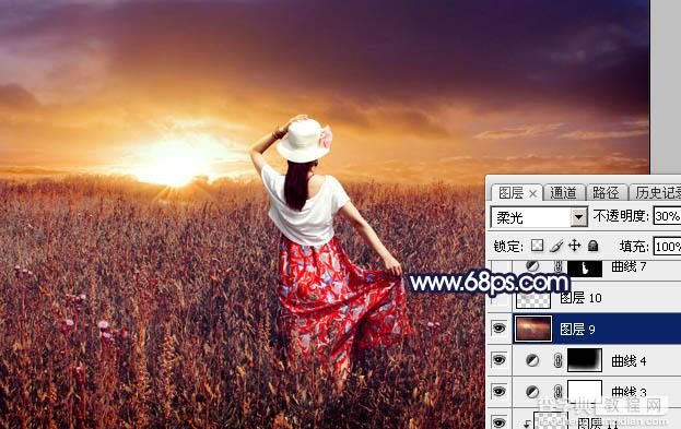 Photoshop将草原人物图片增加大气的霞光效果35