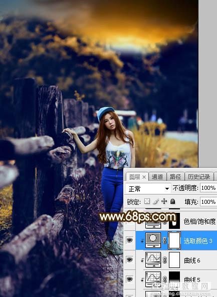 Photoshop调制出高对比暗调霞光木篱边的人物图片42